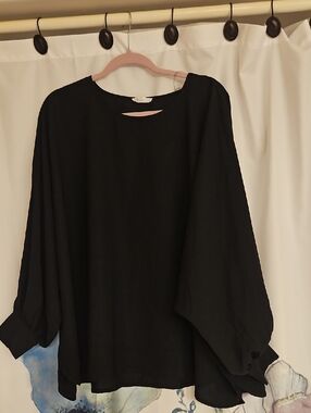 ANDREE BY UNIT Black Balloon Sleeve Blouse Oversized Fits Very Oversized L/xl